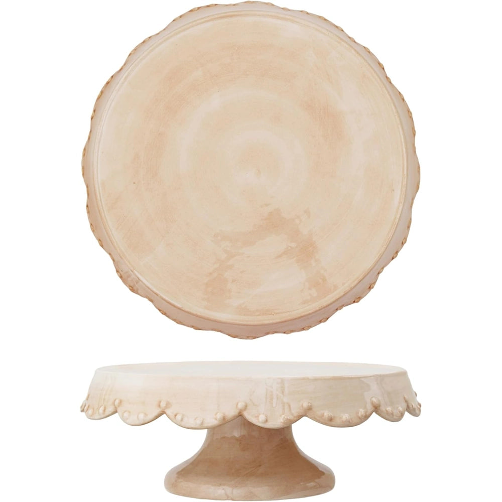 Stoneware Cake Stand with Scalloped Edge — alternate view 2