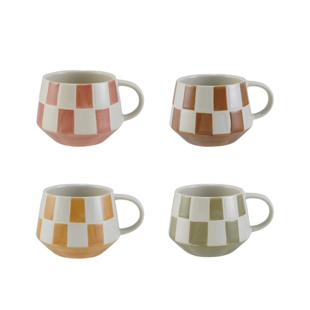 Stoneware Mug with Checkered Pattern