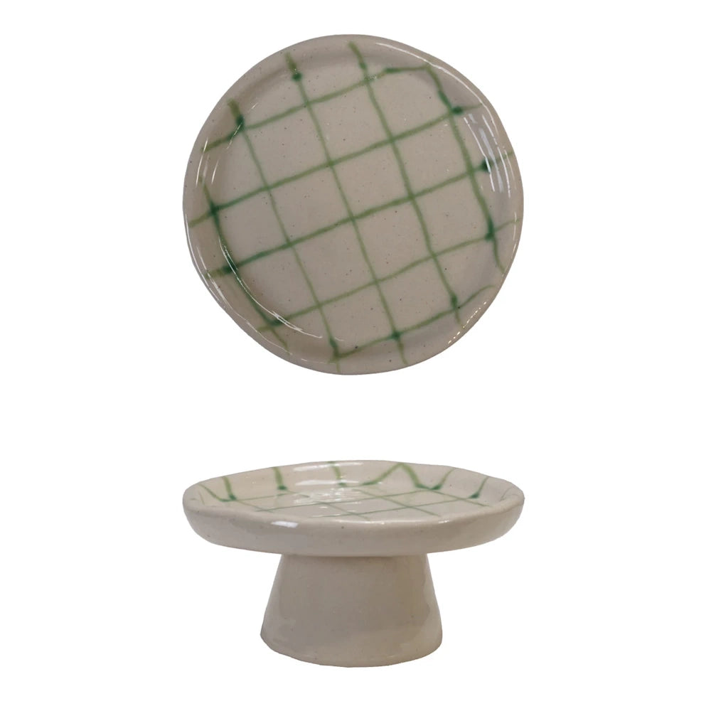 Stoneware Pedestal with Grid Pattern — alternate view 2