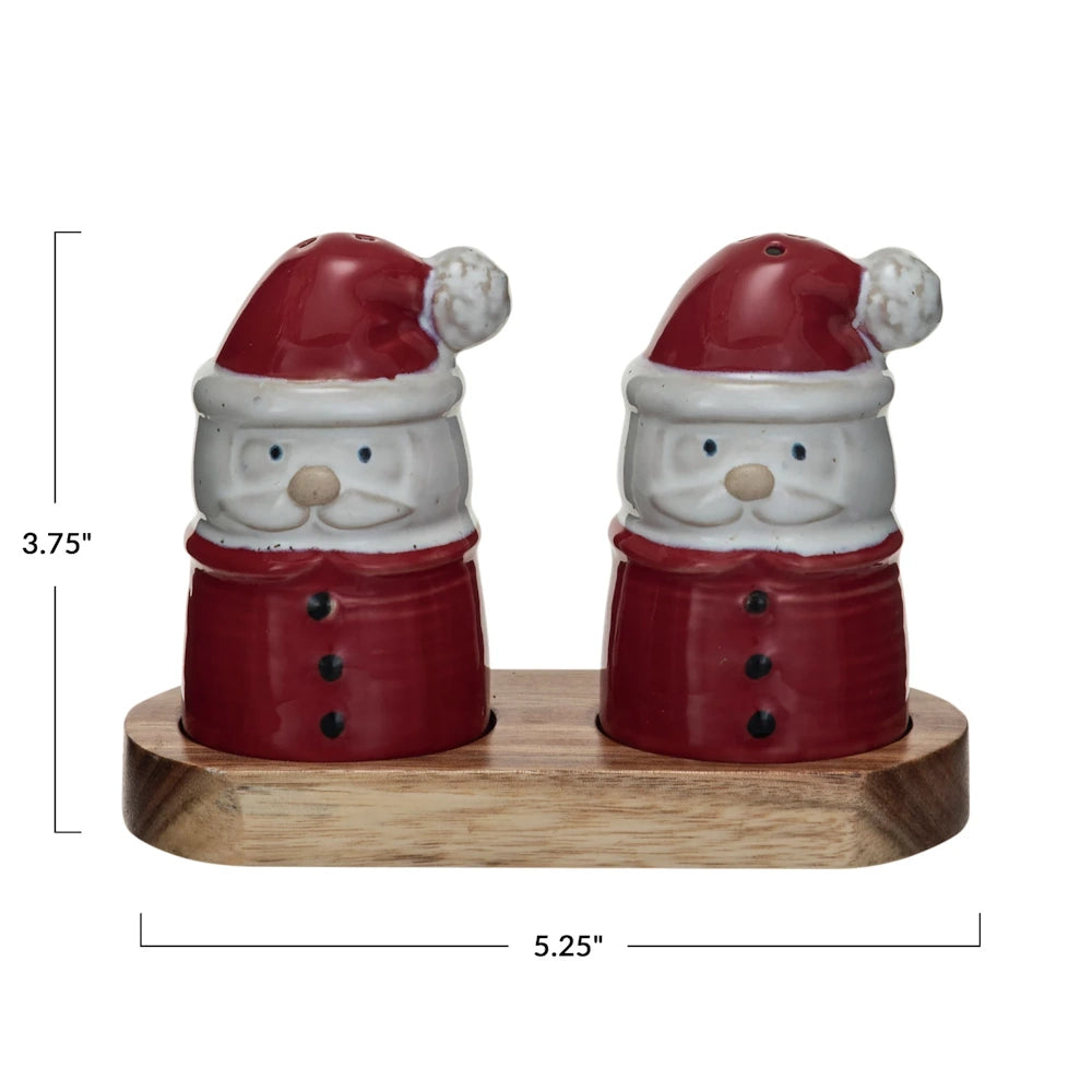 Stoneware Santa Shaped Salt & Pepper Shakers with Tray — alternate view 3