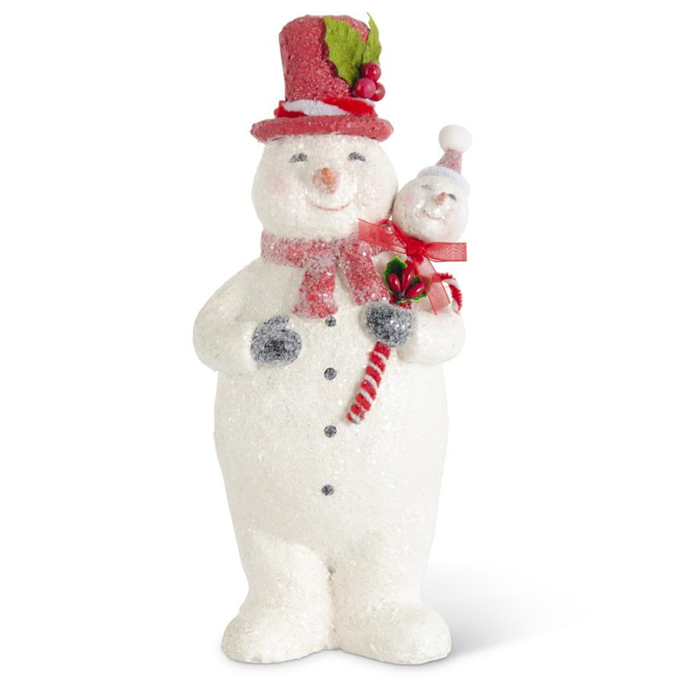 Sugar Glittered Snowman with Red Top Hat & Staff