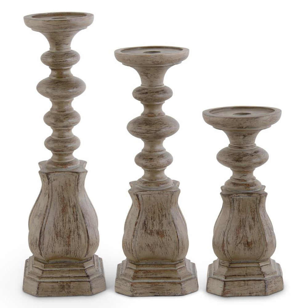 Medium Tan Distressed Resin Taper/Pillar Candleholder — alternate view 2