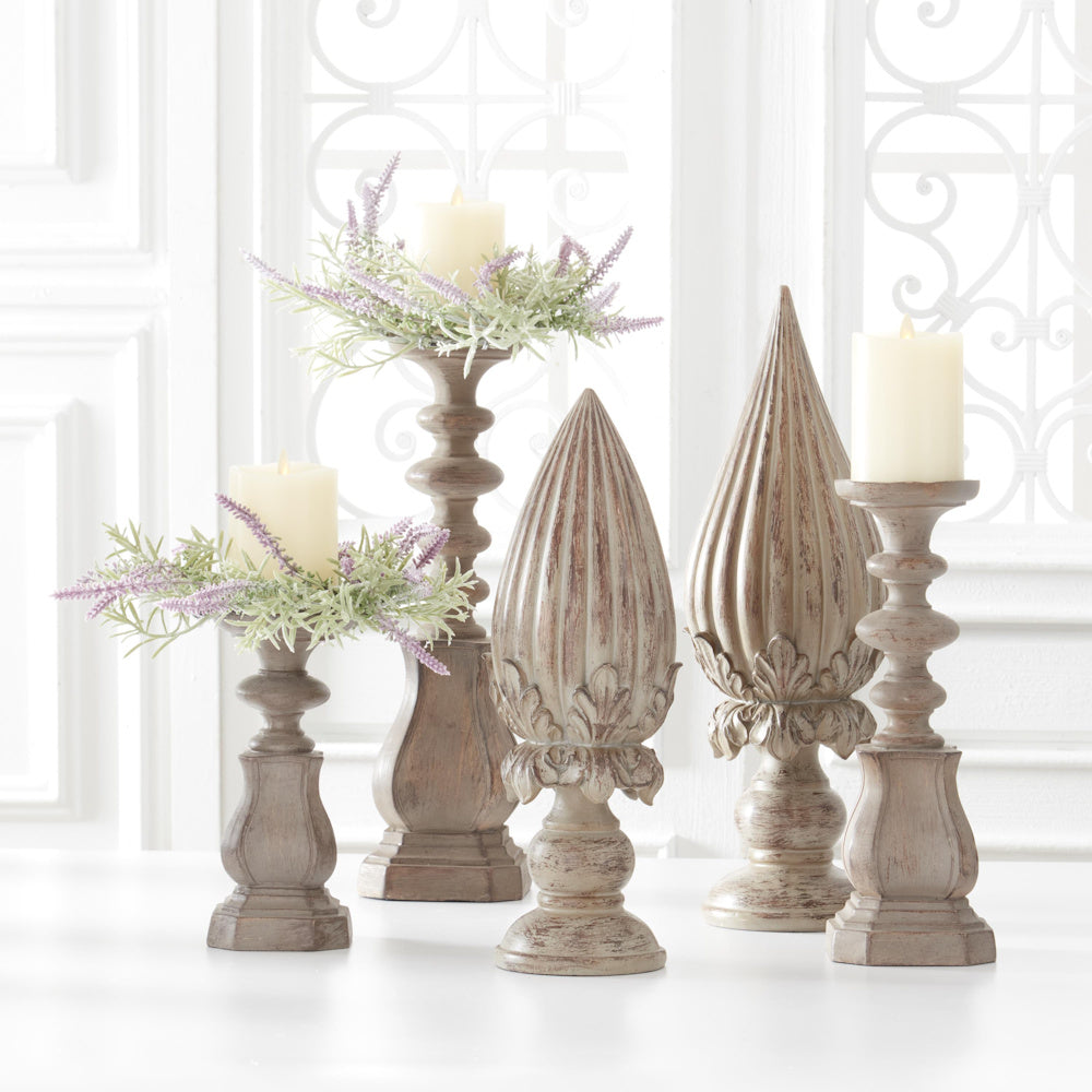 Medium Tan Distressed Resin Taper/Pillar Candleholder — alternate view 3