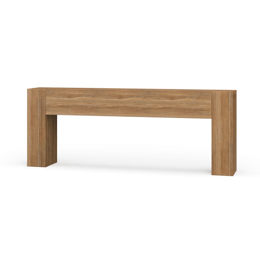 Modern minimalist light wood console table with a natural grain finish on a white background.