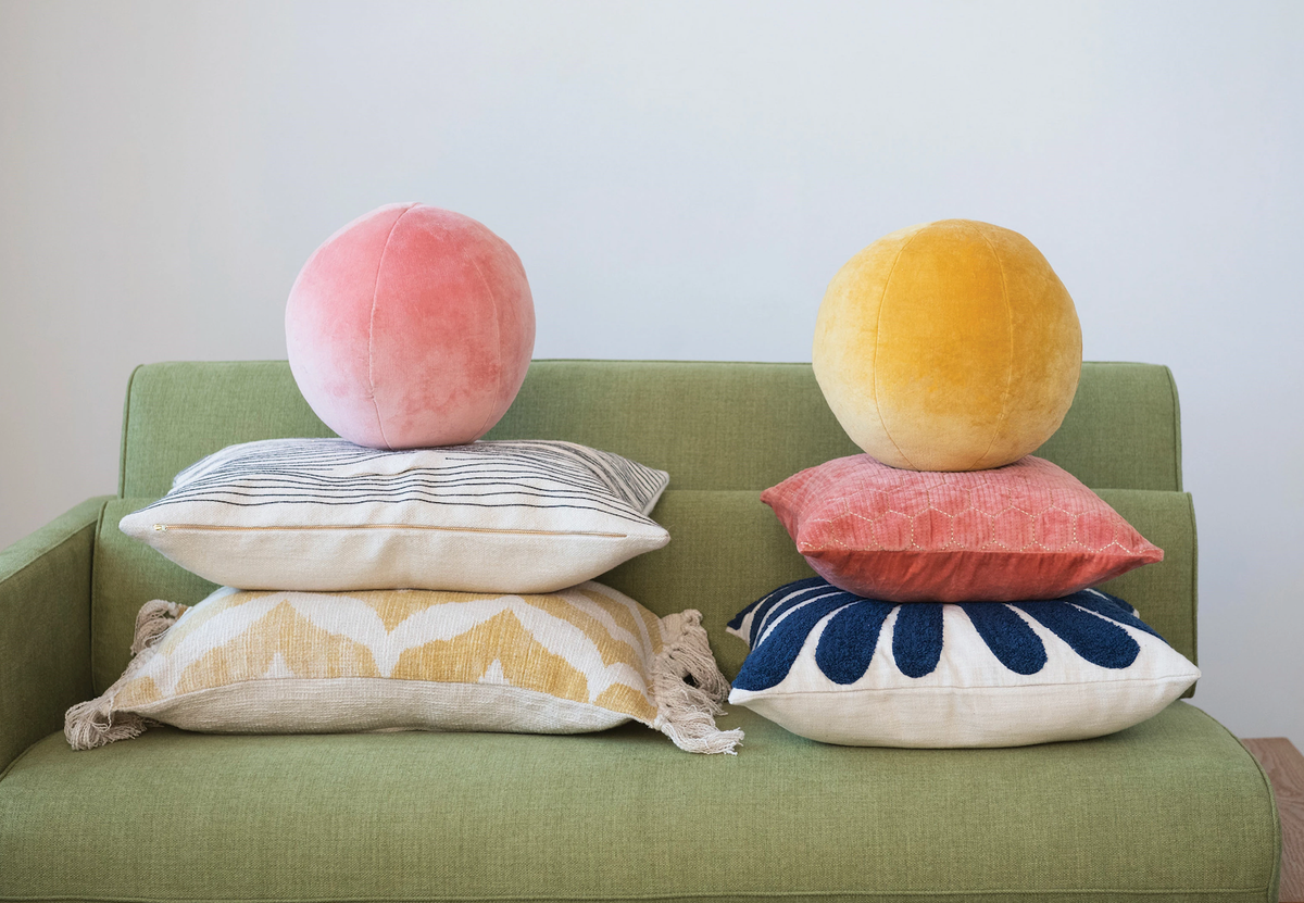 Cotton Velvet Pillow with Hex Shaped Gold Metallic Embroidery — alternate view 2