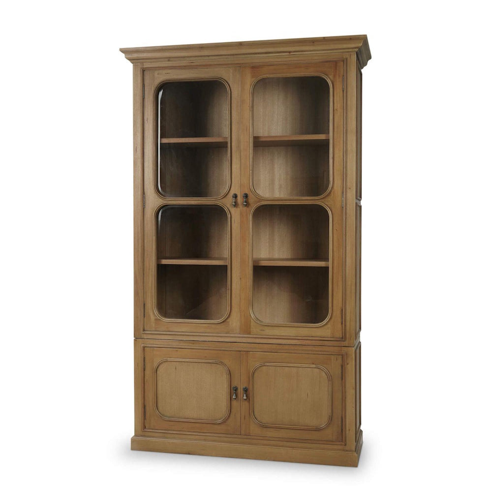 Victoria wooden bookcase with glass doors and lower cabinet storage.
