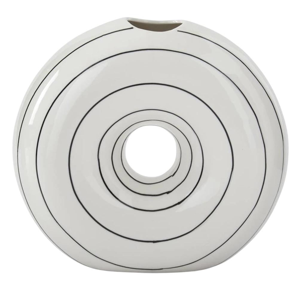 White & Black Hand Painted Striped Ceramic Circle Vases — alternate view 4