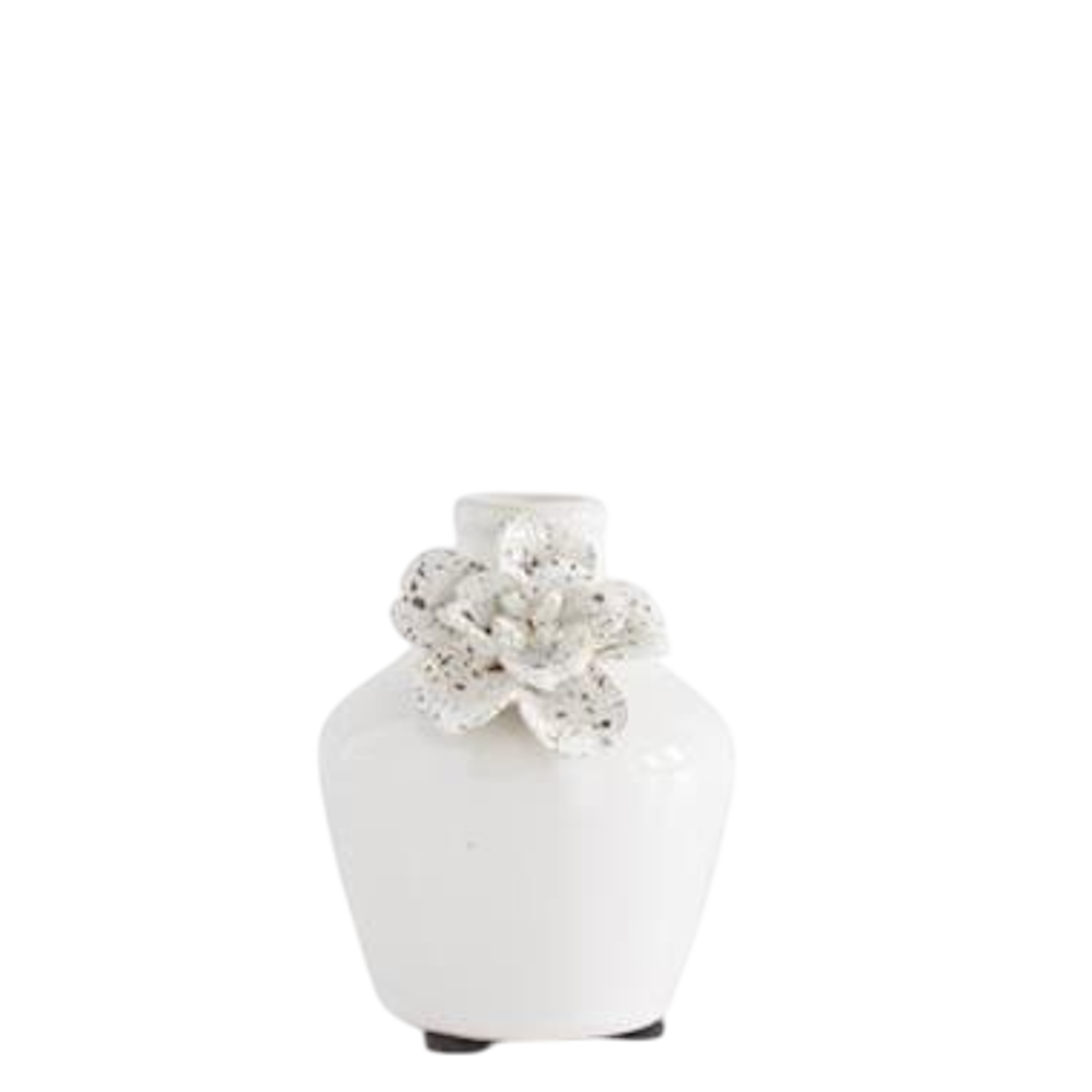 White Ceramic Vases with Raised Flowers — alternate view 3