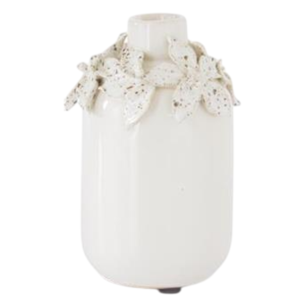 White Ceramic Vases with Raised Flowers — alternate view 6
