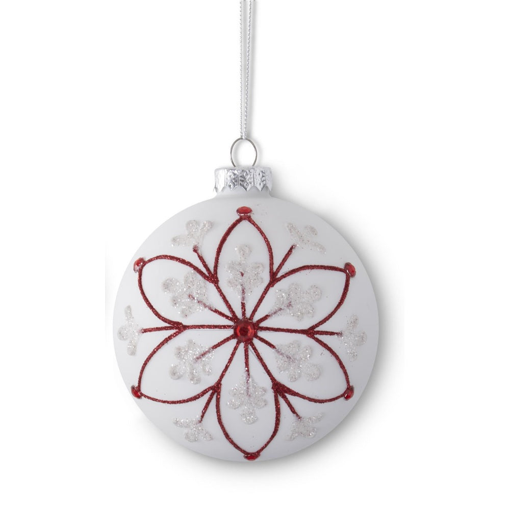 White Glass Ornaments with Red Glitter Flowers — alternate view 5