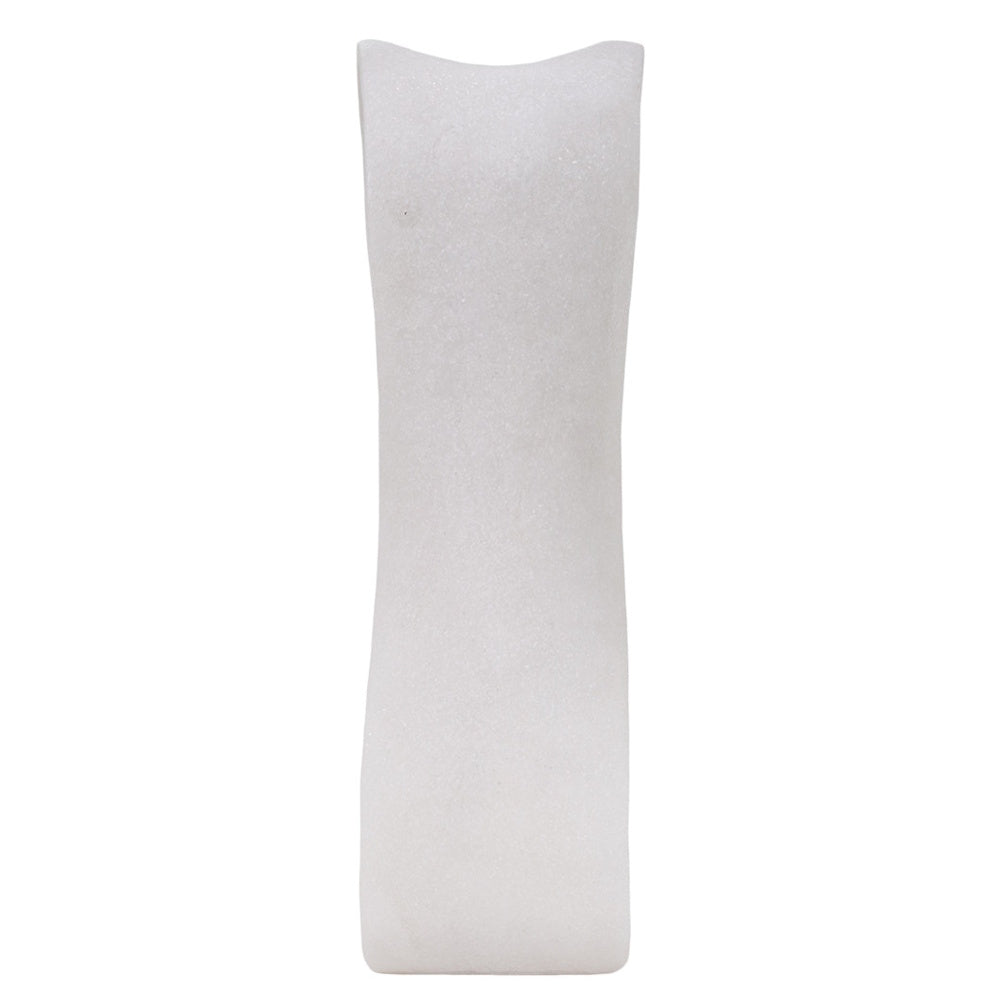 Modern white marble hurricane candle holder with a curved, minimalist silhouette and smooth matte finish.