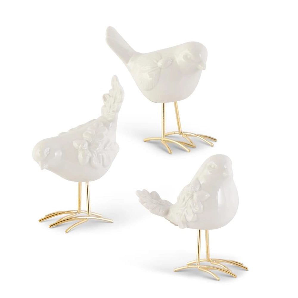 White Porcelain Birds with Gold Legs
