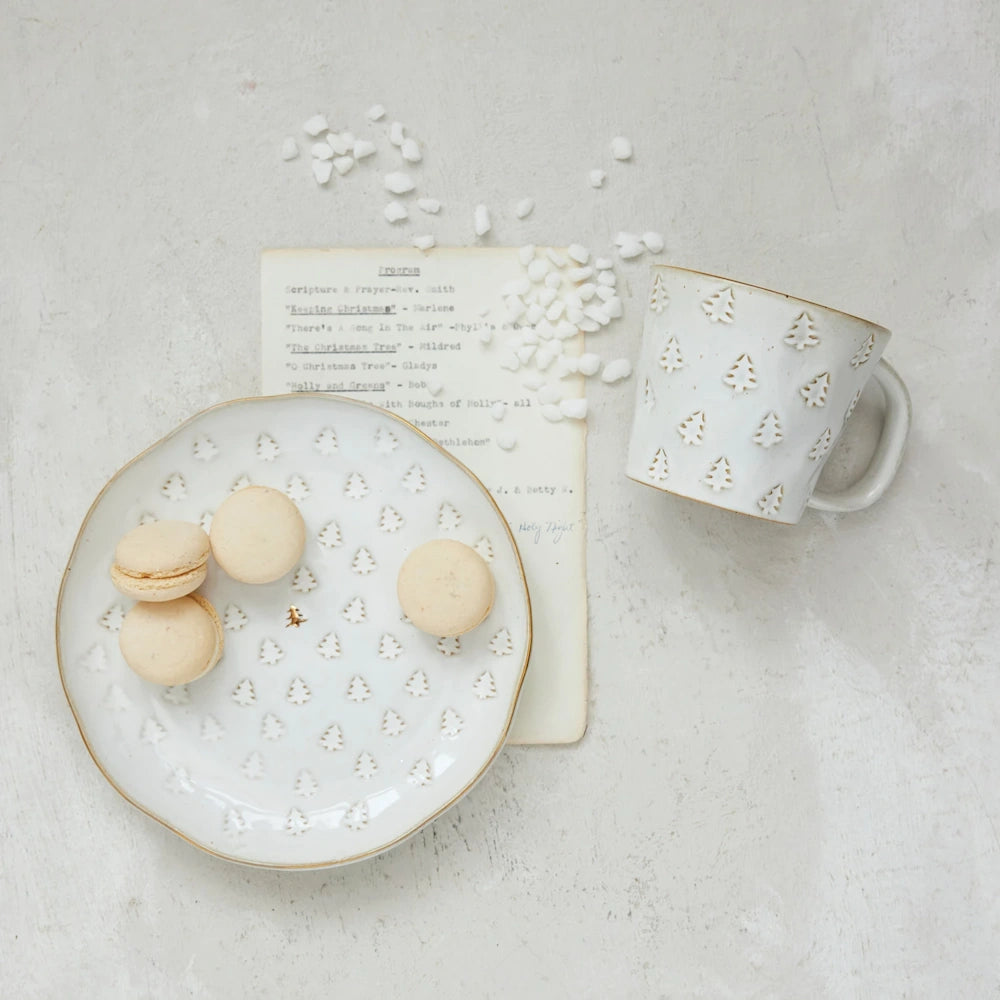 White Stoneware Mug with Trees — alternate view 3
