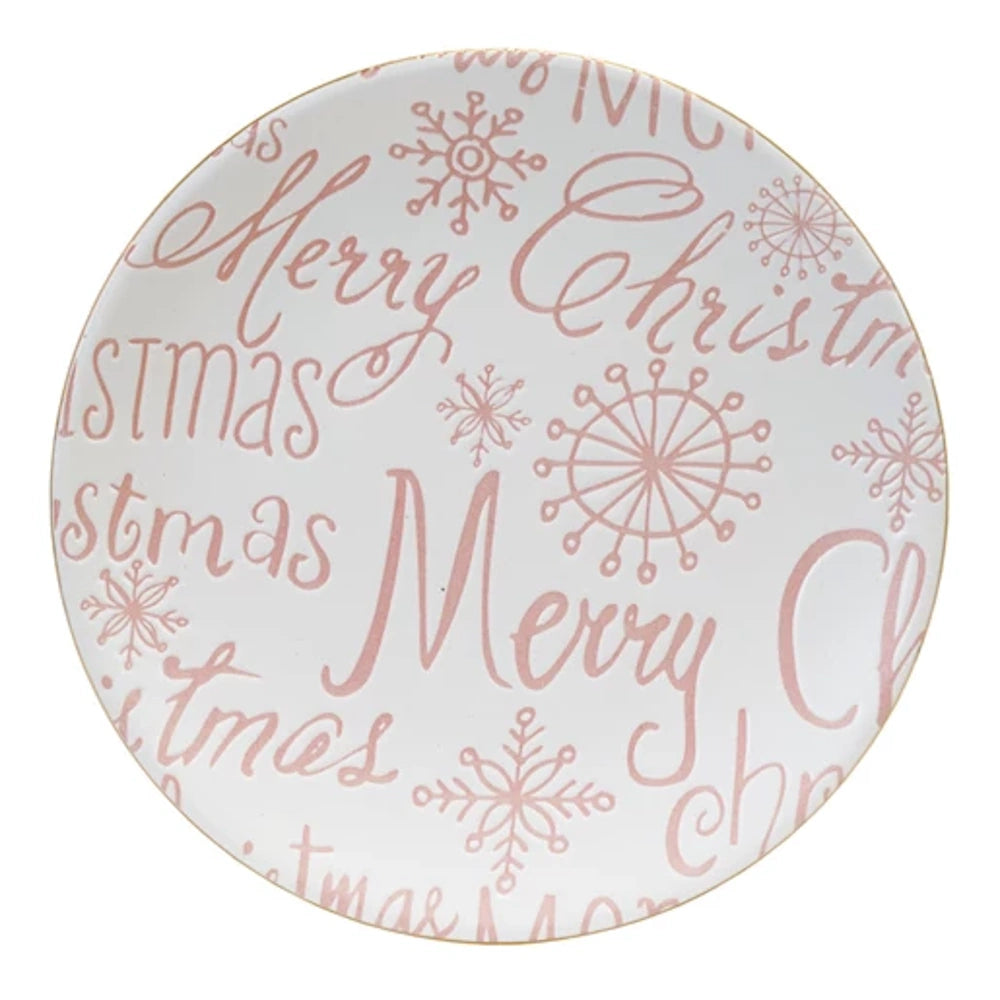 White Stoneware Plate "Merry Christmas"