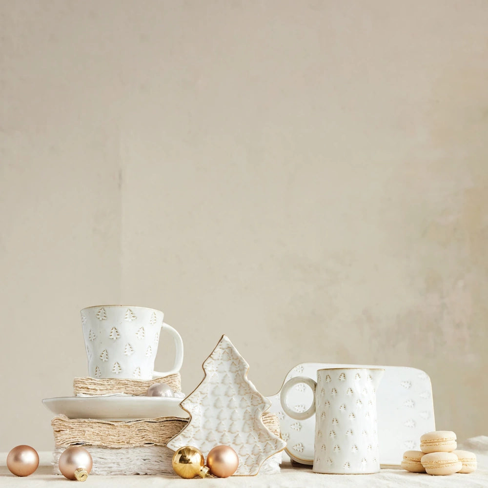 White Stoneware Tree Shaped Plate with Trees — alternate view 2