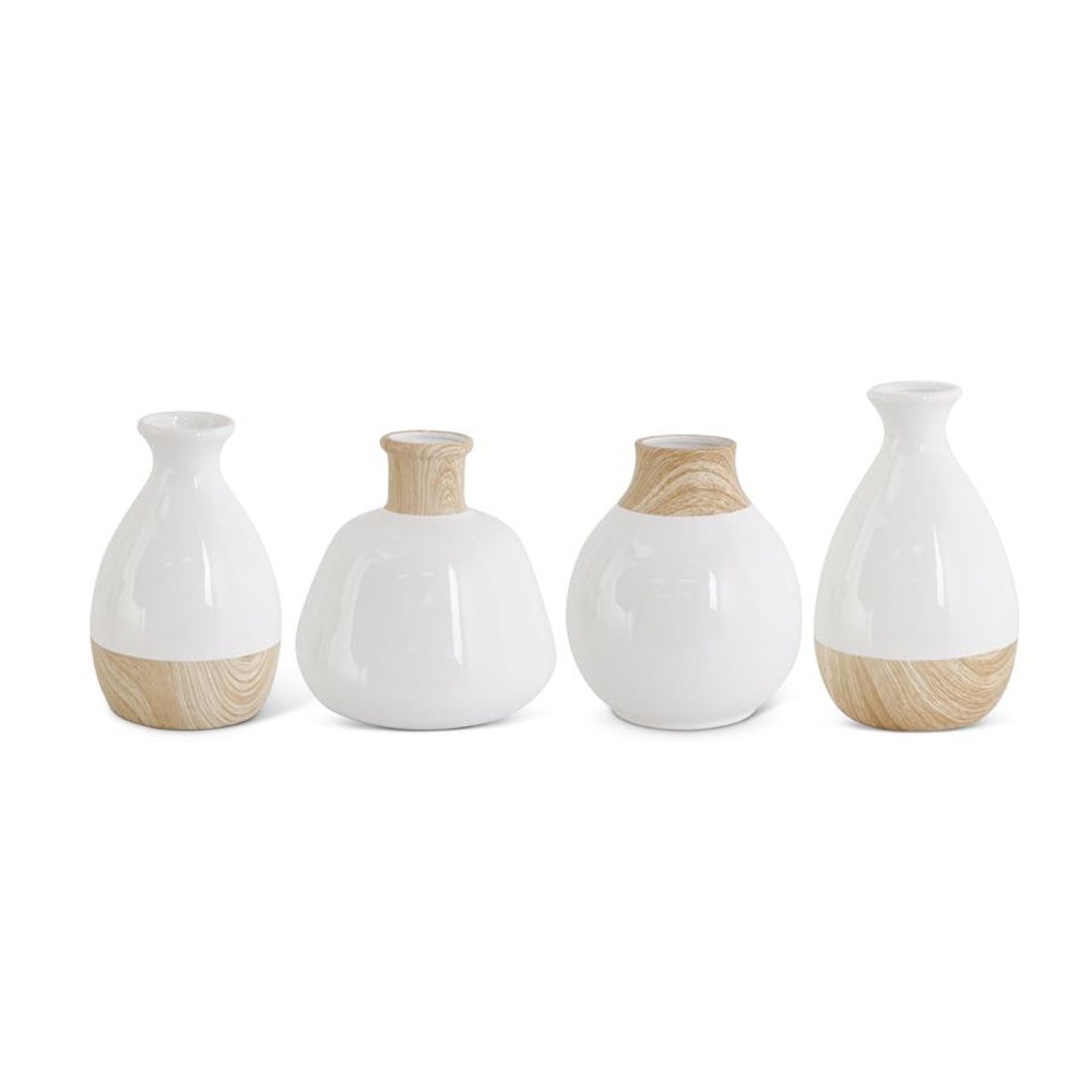 Medium White Stoneware Vases with Wood Decal Base - 2 Styles — alternate view 3
