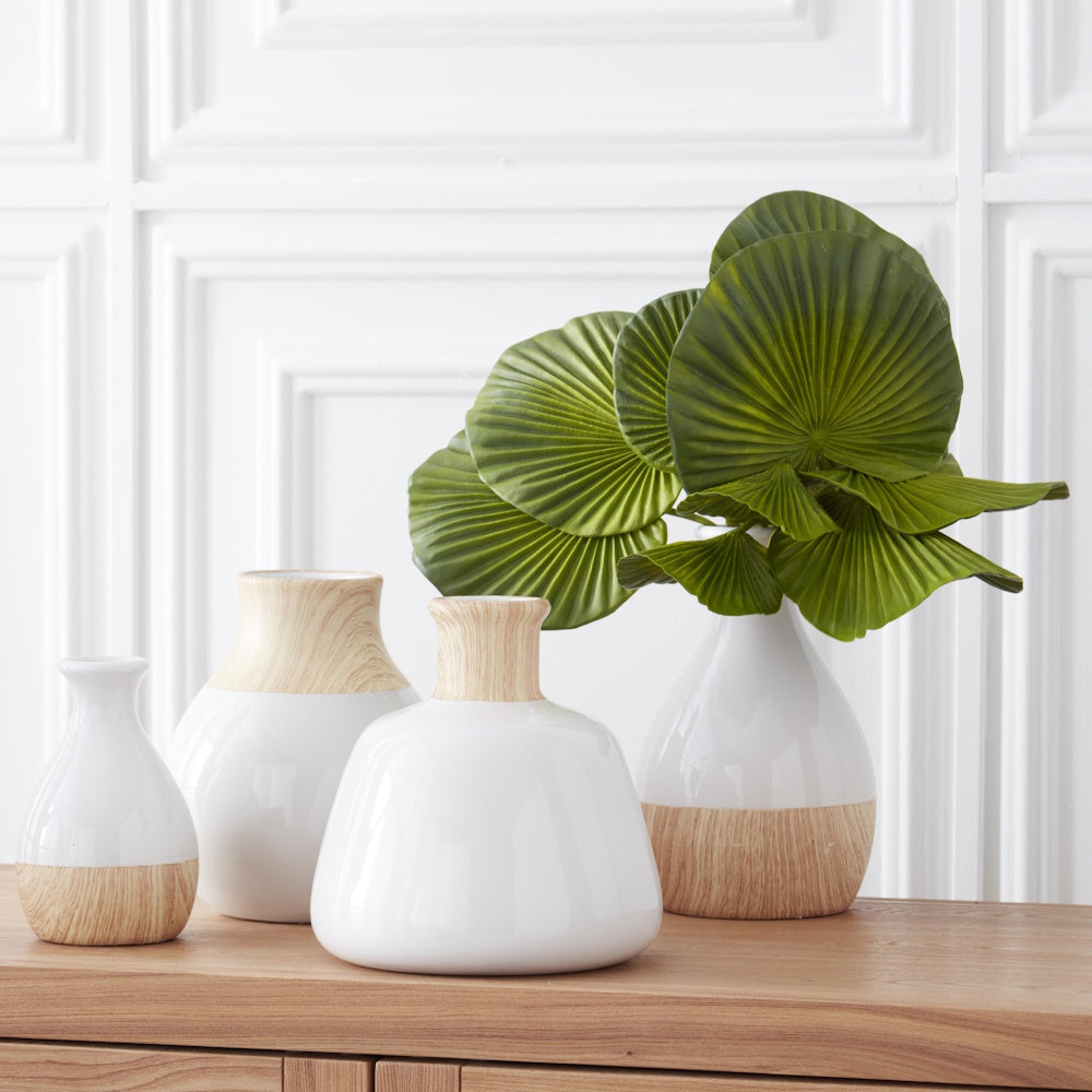 Medium White Stoneware Vases with Wood Decal Base - 2 Styles — alternate view 4