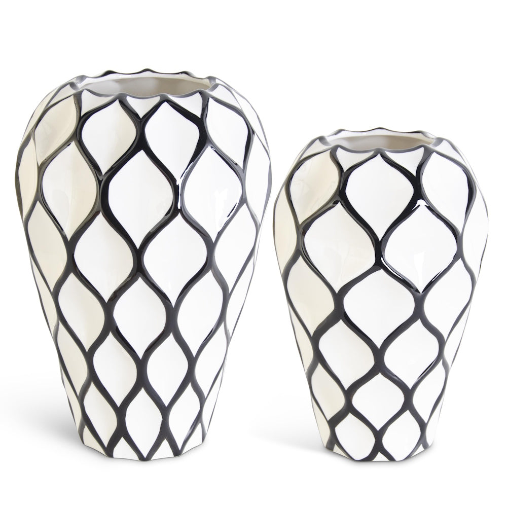 Small White with Black Diamond Pattern Ceramic Vase — alternate view 2
