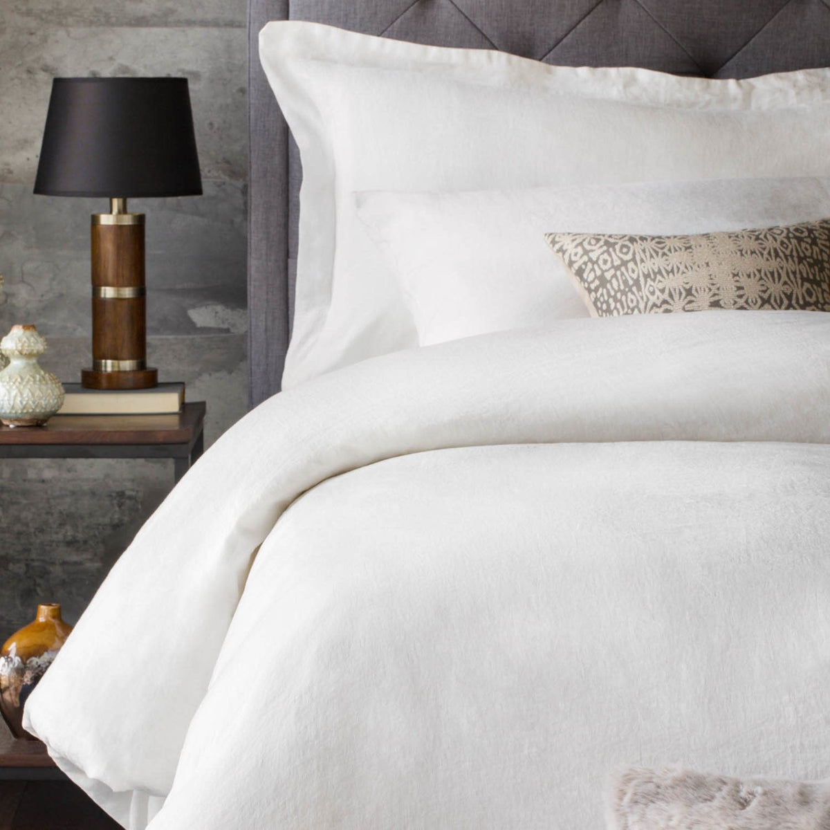 Woven French Linen Duvet Cover, Queen, White — alternate view 6