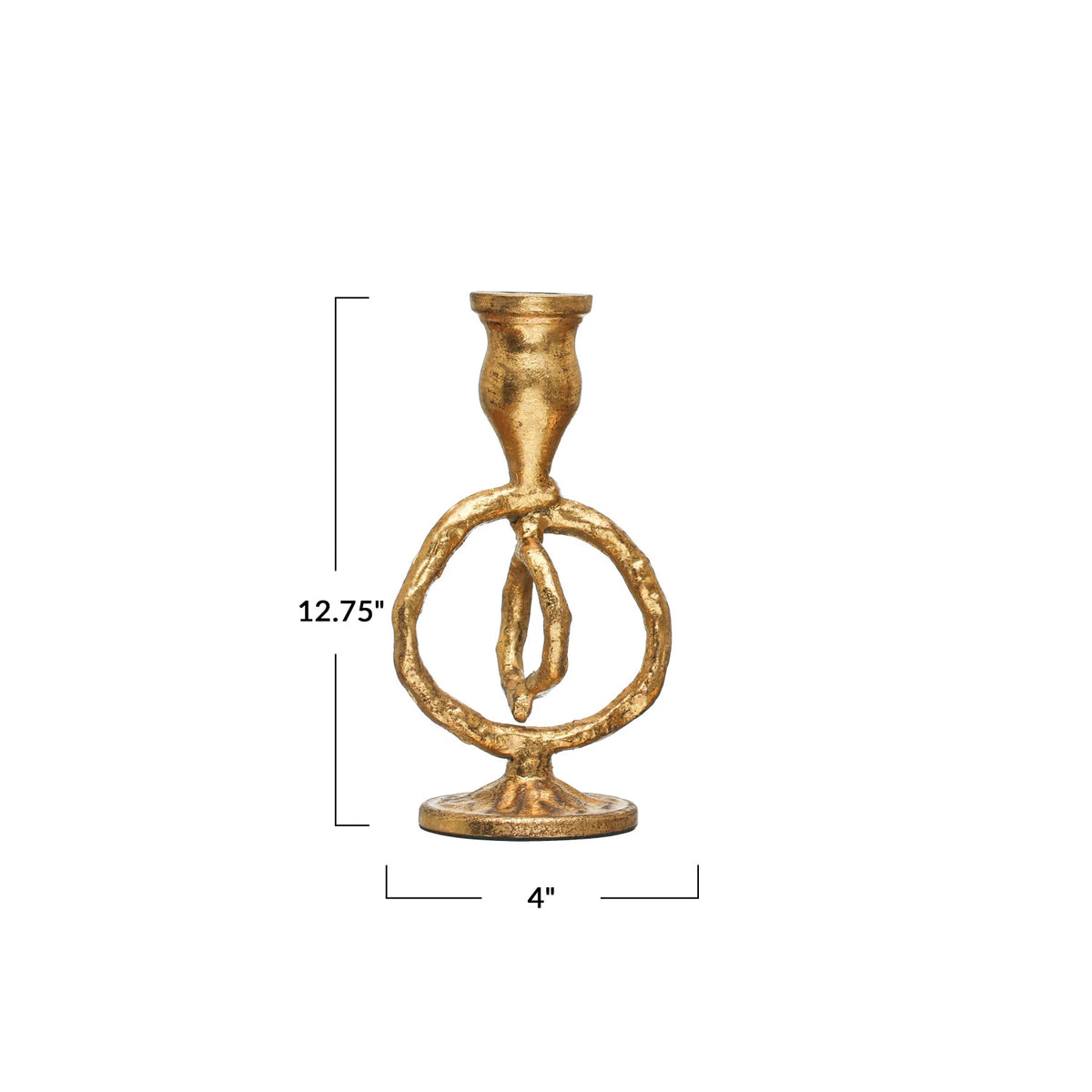 Cast Iron Taper Holder, Gold Finish 4"L x 7-1/2"H — alternate view 2