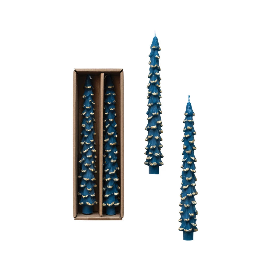 Unscented Tree Shaped Taper Candles w/ Gold Tips in Box — alternate view 2