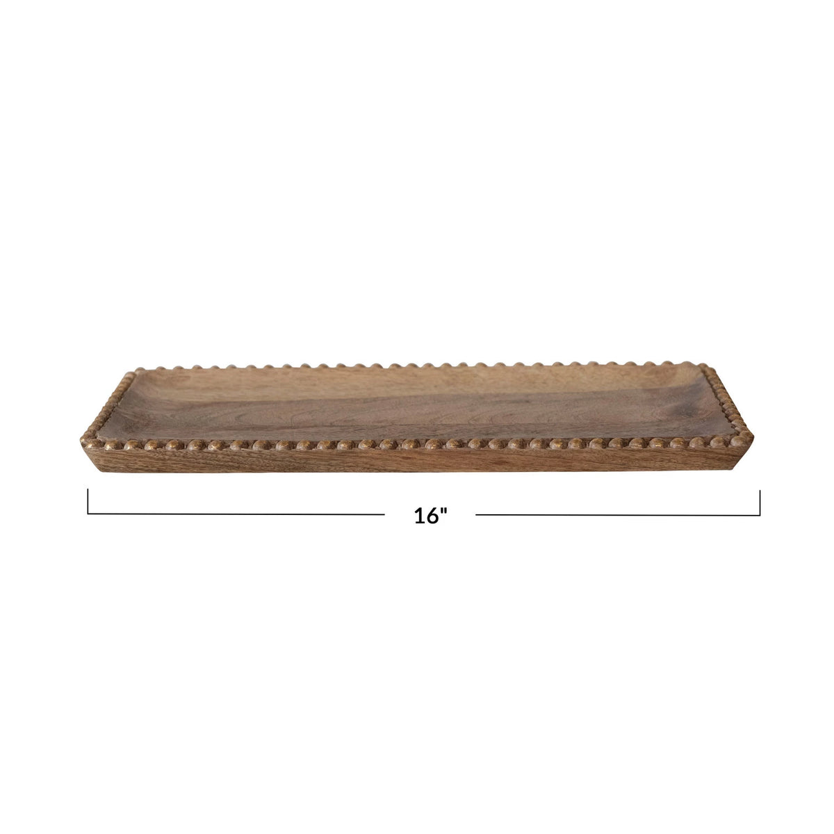 Carved Mango Wood Tray With Wood Beads, Natural & Gold Finish — alternate view 3