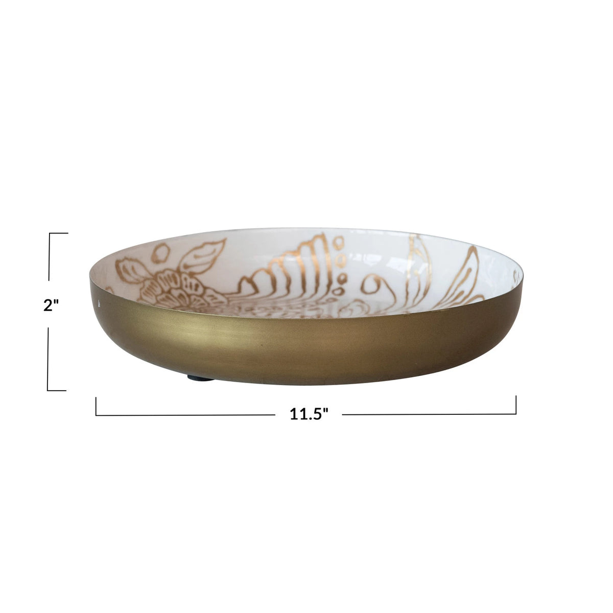 Enameled Metal Bowl With  Floral Design, White & Gold Finish — alternate view 4