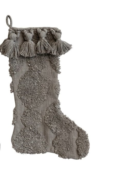 Cotton Slub Stocking With Tufting & Tassels, Grey — alternate view 4