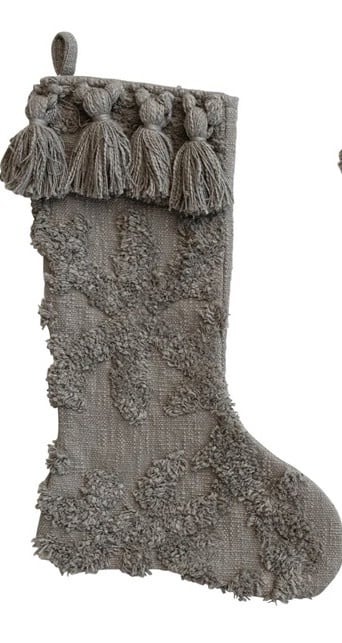 Cotton Slub Stocking With Tufting & Tassels, Grey — alternate view 5