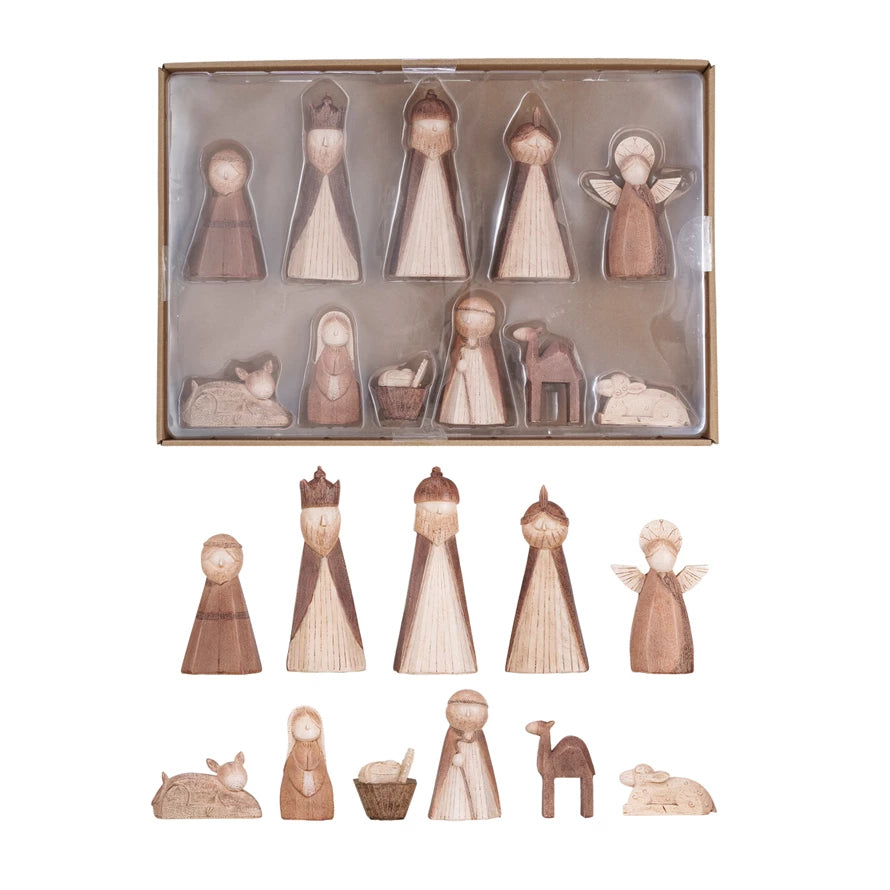 Set of 11 Wood Finish Resin Nativity Boxed Set — alternate view 2
