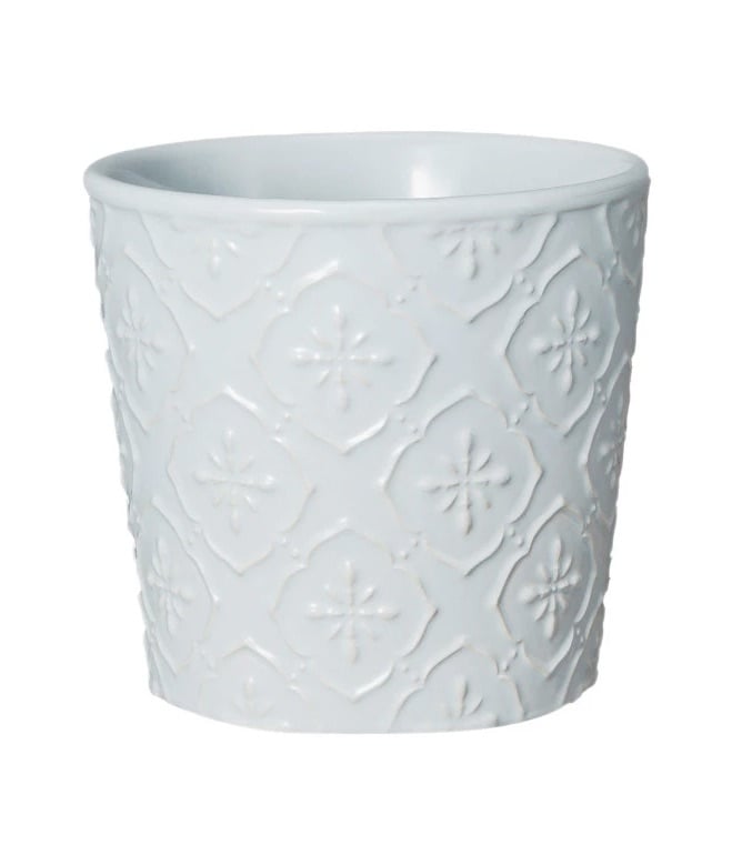 White Round Embossed Stoneware Pot — alternate view 3