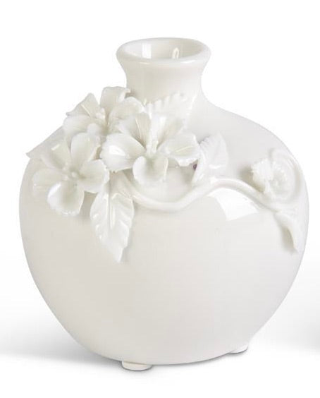 Short White Ceramic Vase With Raised Flowers — alternate view 2
