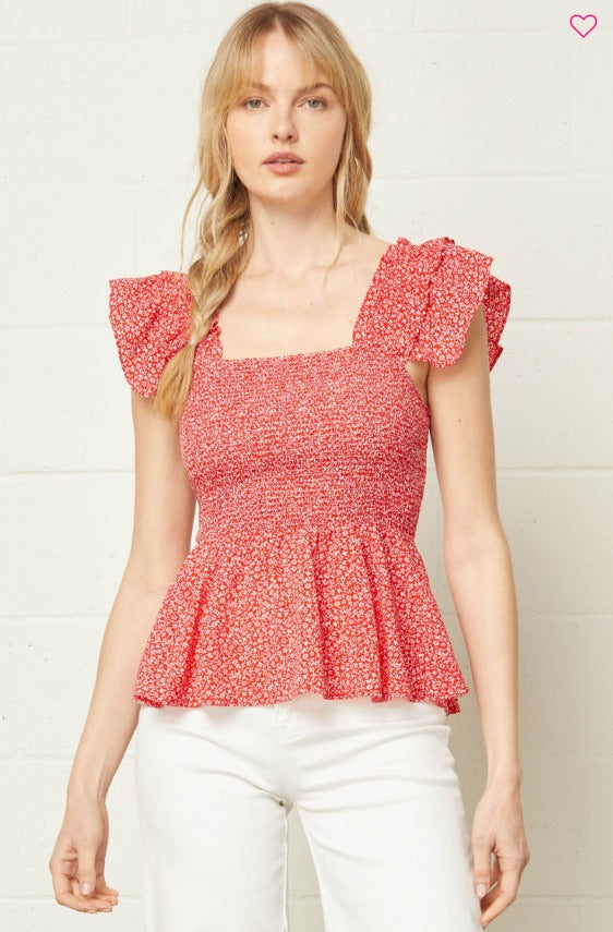 Tomato Smocked Ruffle Top — alternate view 2