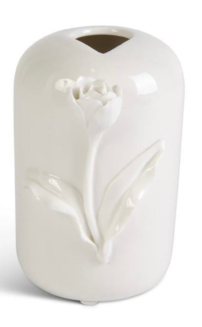 Tall White Ceramic Vase With Raised Flowers — alternate view 2
